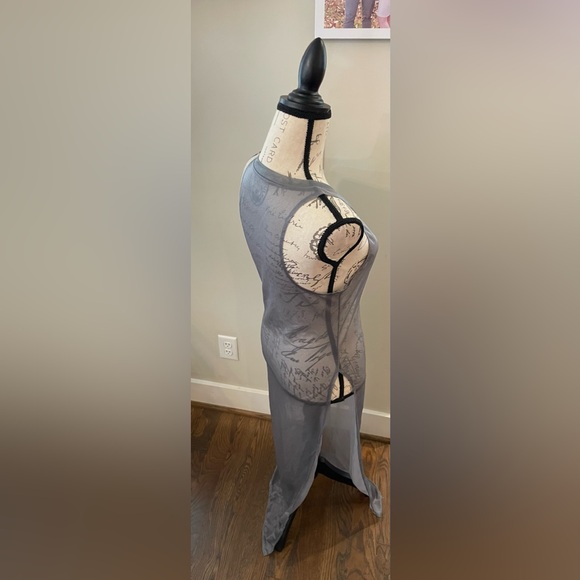 Sheer Grey V Neck High Slit Women’s Mesh Dress /suit Cover Up Size M - Picture 6 of 10